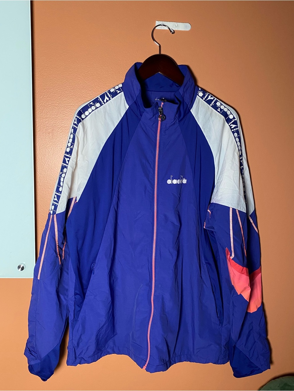Diadora Men’s Track Jacket Blue & Pink Full Zip Size Large